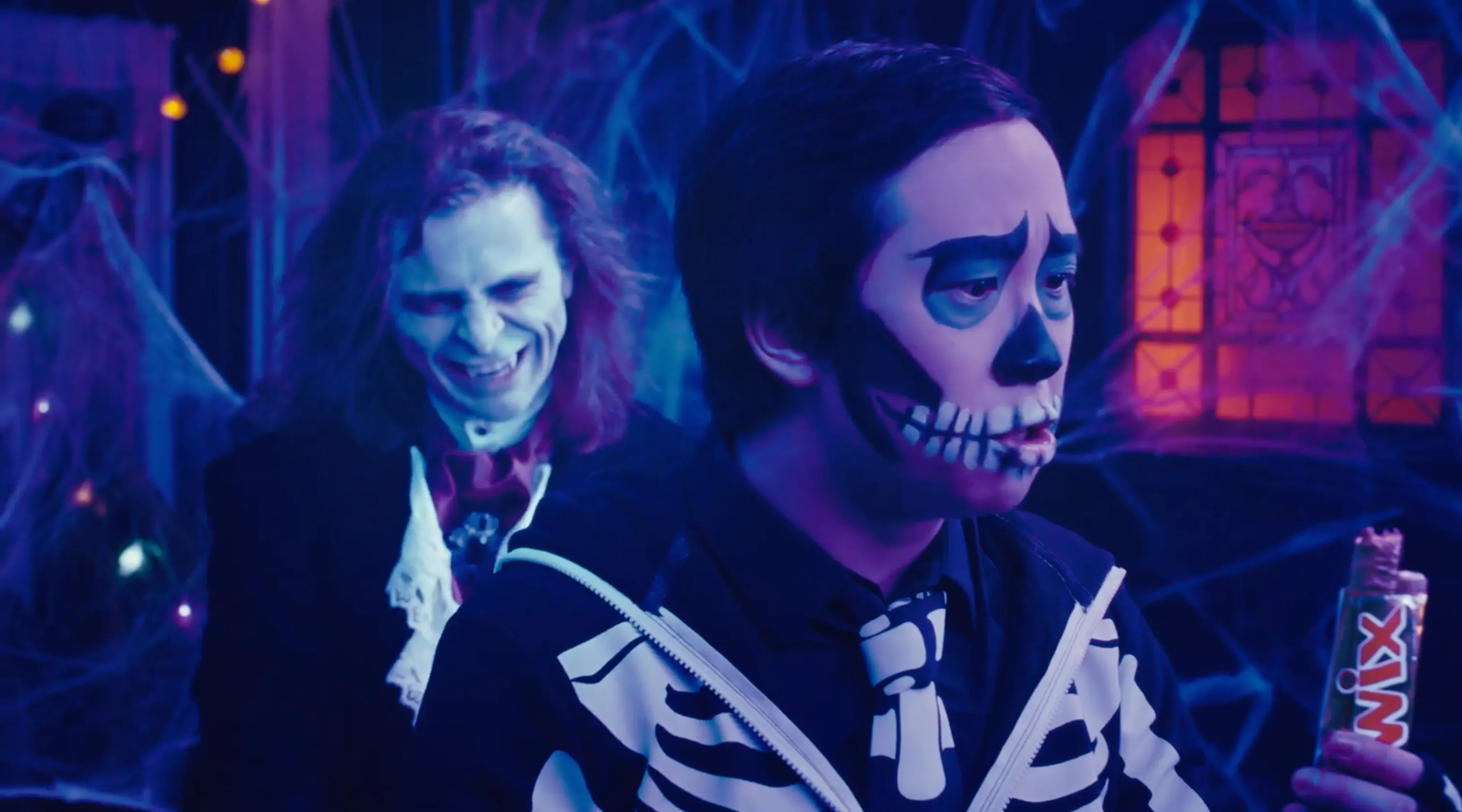 Skeleton hair and makeup for a Twix Halloween Spot